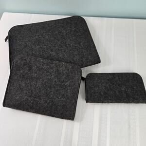 Charcoal Gray Felt Zip Top Document Pouch Bag - Set of 3 Sizes - NEW